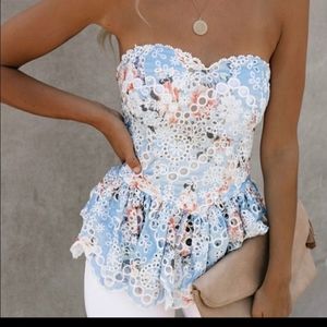 Vici Strapless Eyelet Peplum Top